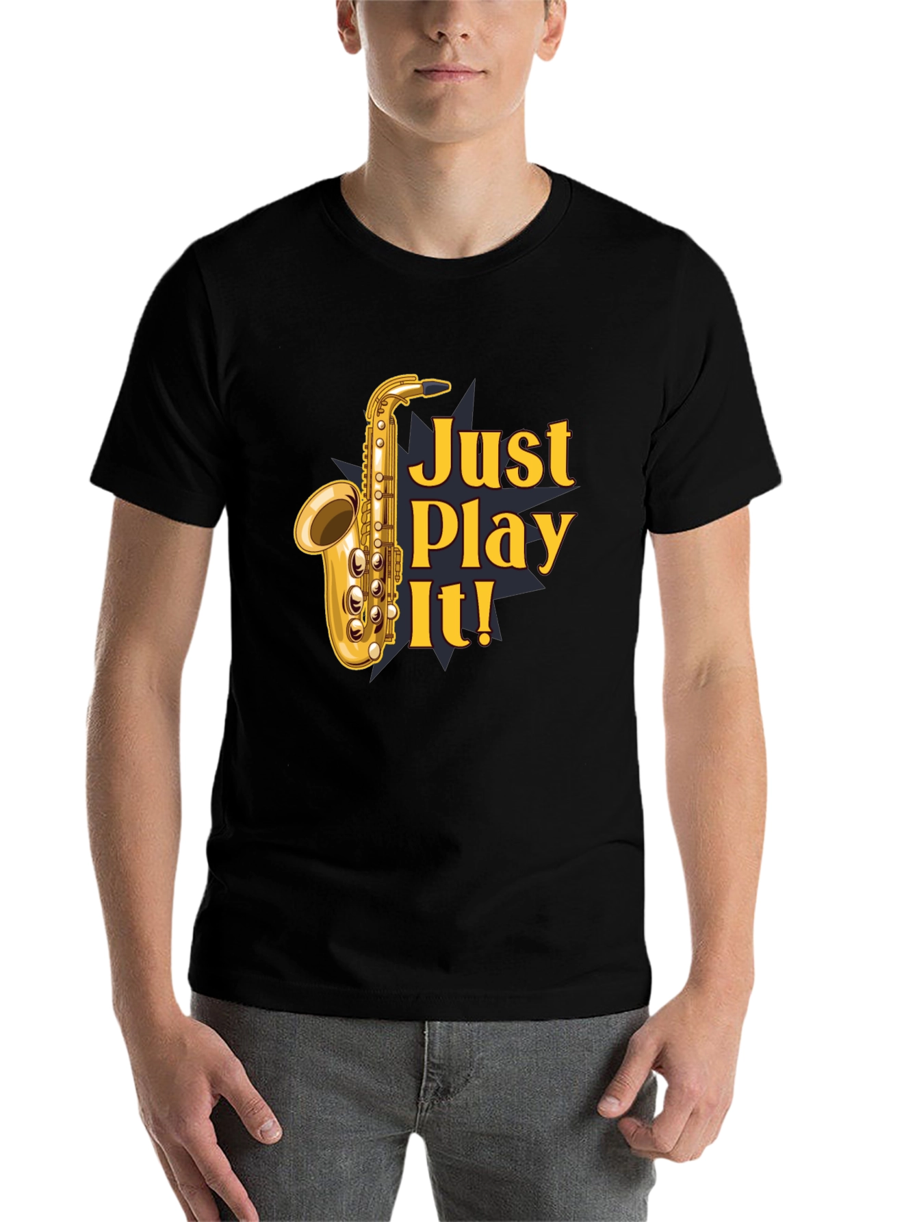 Black Just Play It! Saxophone Graphic T-Shirt - Black view 7