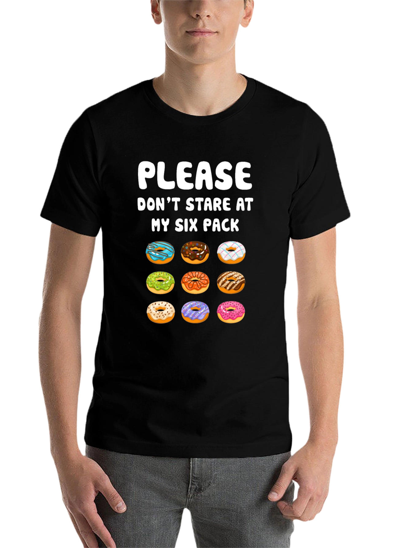 Black Funny Donut Six Pack T-Shirt view 7