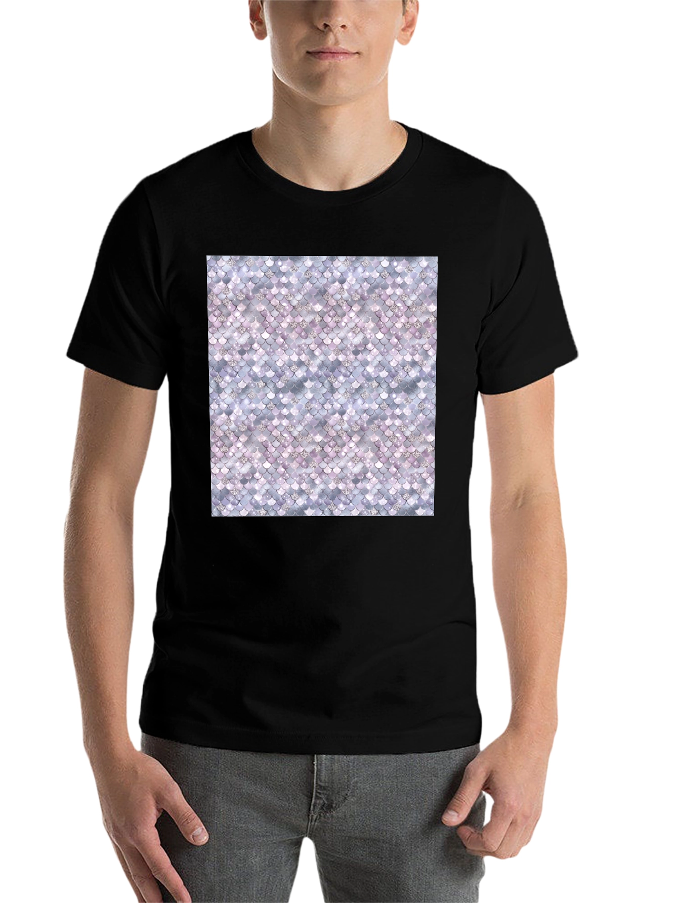 Black Mermaid Scale Pattern Tee - Stylish & Unique view 7