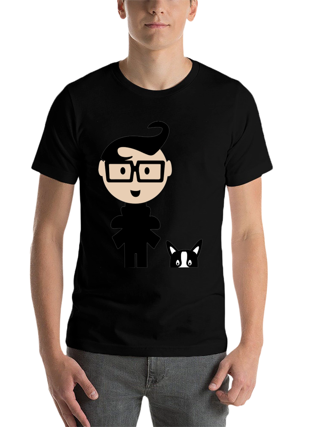 Black Geeky Cartoon Graphic T-Shirt - Black view 7