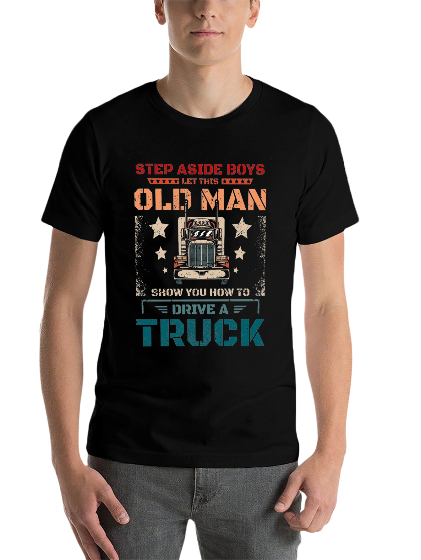 Black Step Aside Old Man Trucker T-Shirt view 7