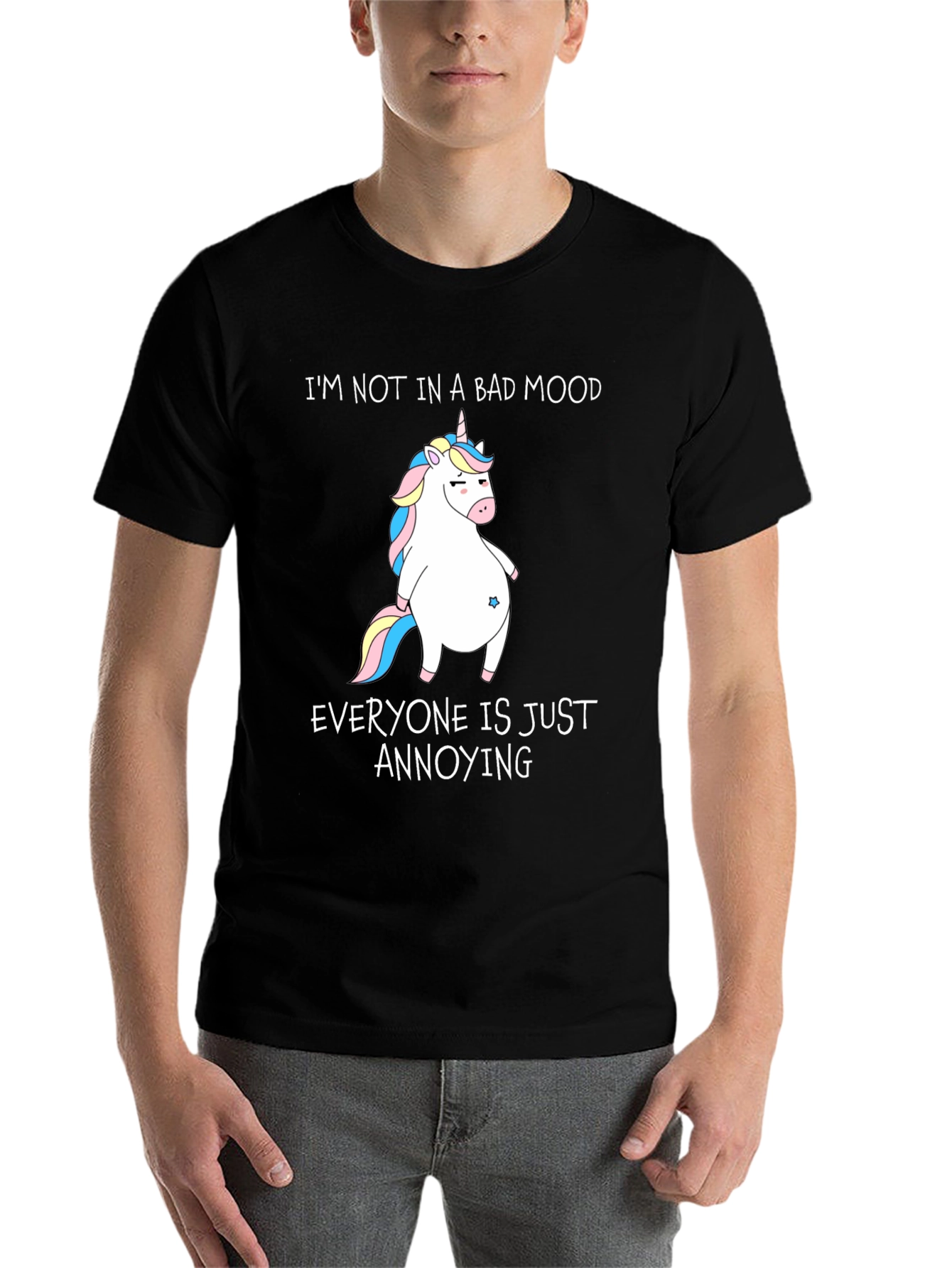 Black Funny Unicorn T-Shirt - I'm Not In A Bad Mood view 7