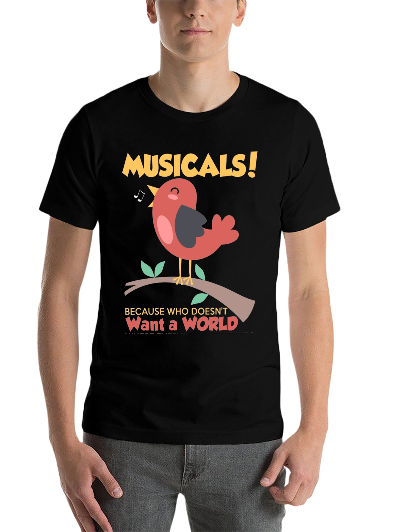 Black Musical Bird T-Shirt -  'Want a World' Tee view 7