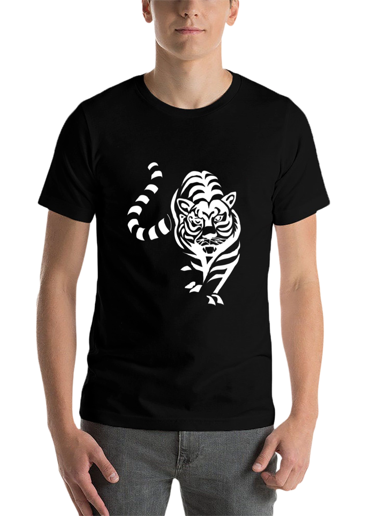 Black Striking Tiger Graphic Black T-Shirt view 7