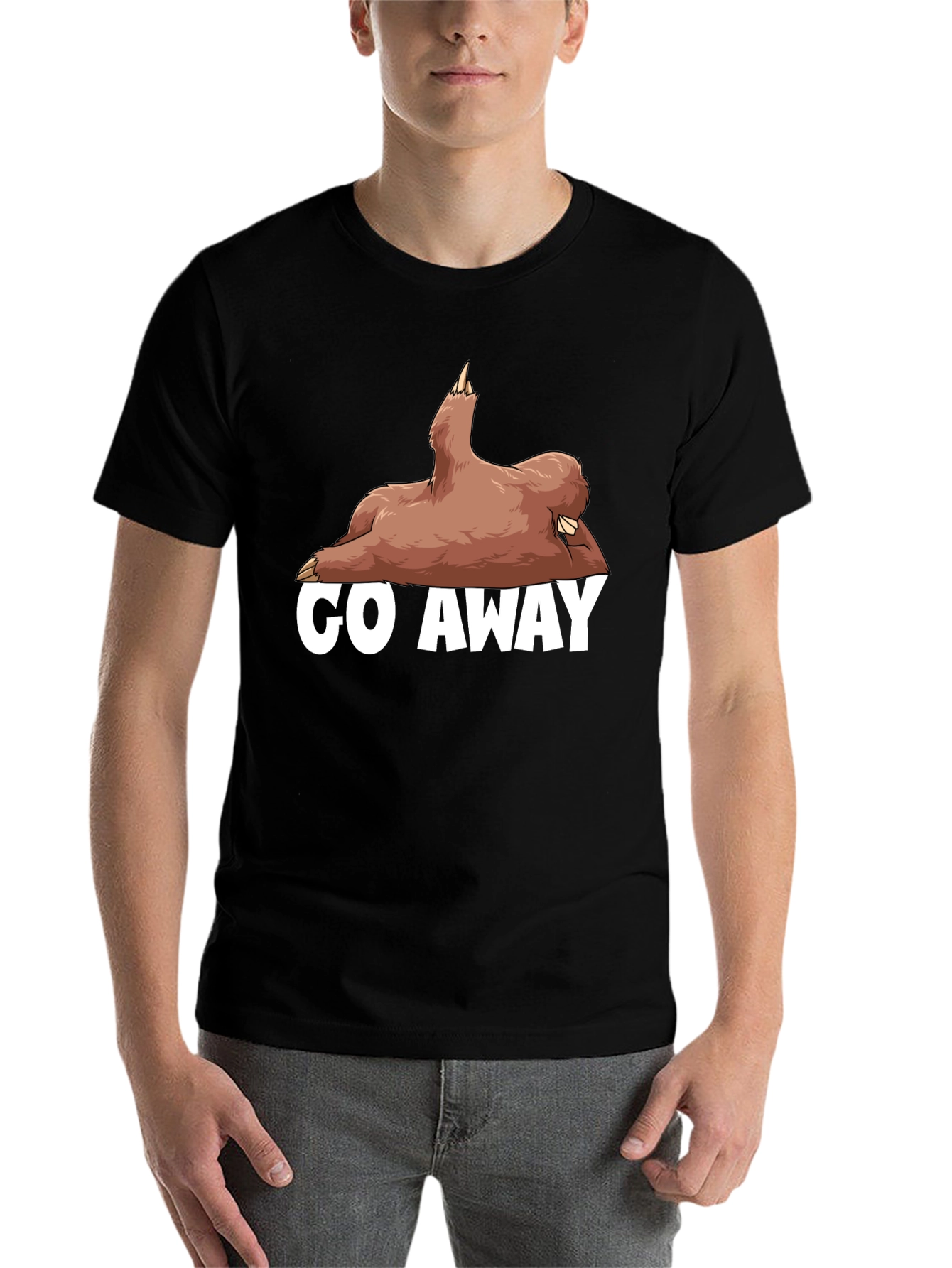Black Go Away Sloth Graphic T-Shirt - Funny Casual Tee view 7