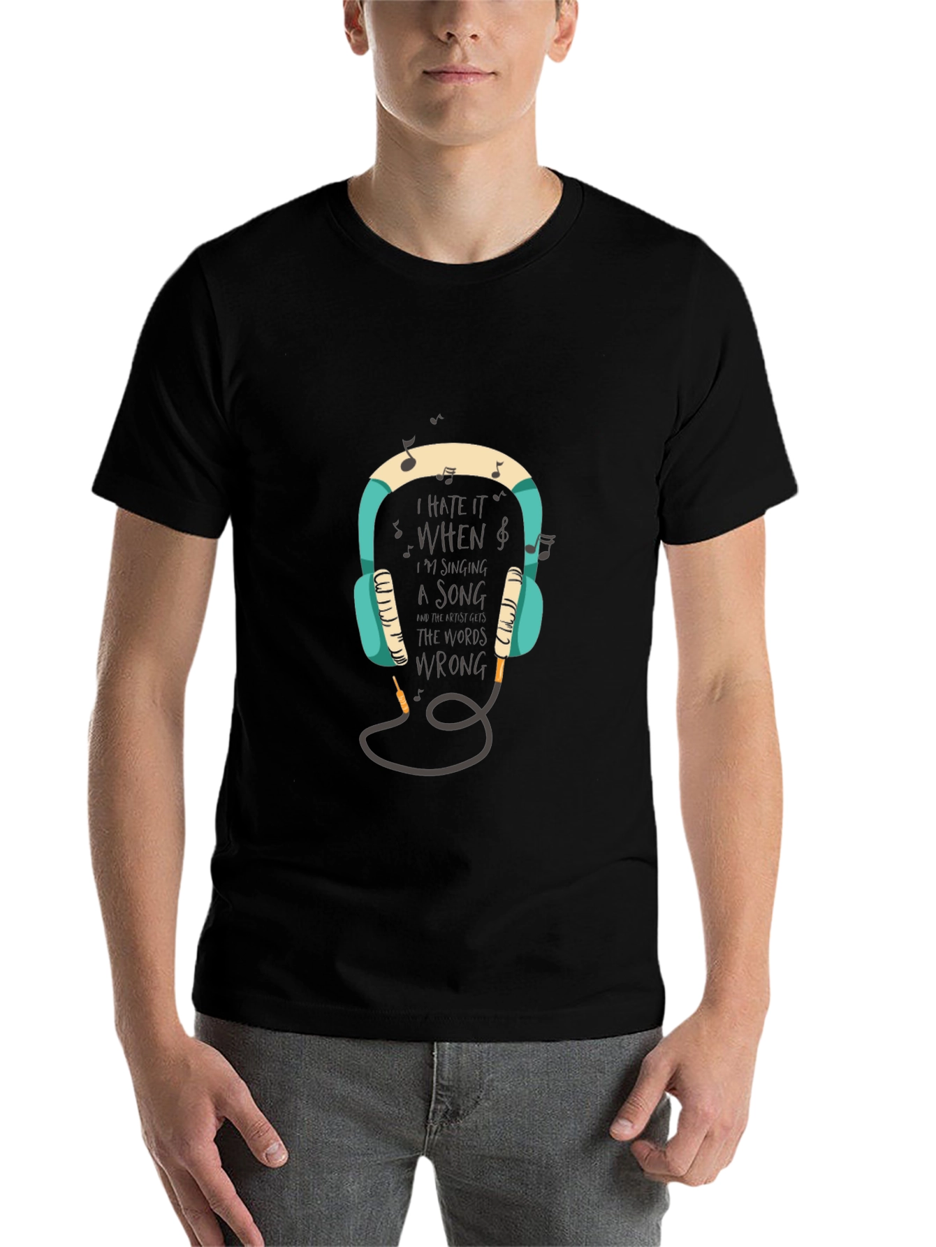 Black Music Lover's Tee: Headphones & Wrong Lyrics Humor view 7