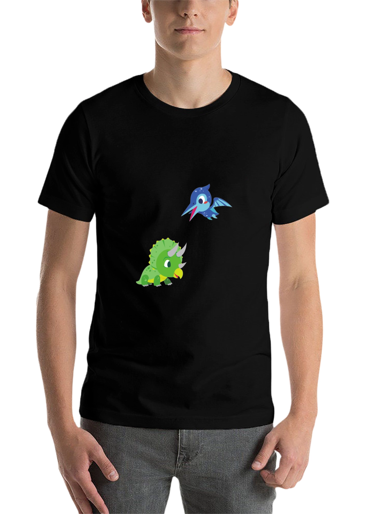 Black Dino Pals Black Tee - Cartoon Dinosaur T-Shirt view 7