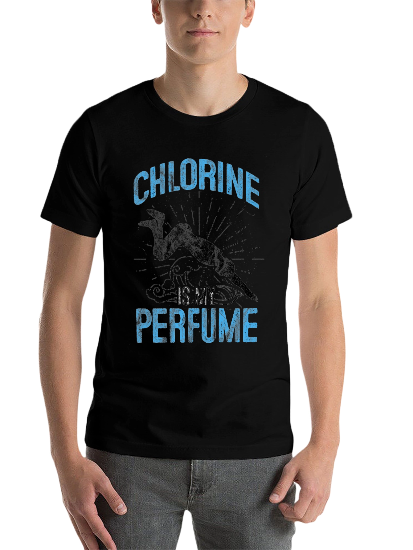 Black Chlorine is My Perfume Funny Swimmer T-Shirt view 7