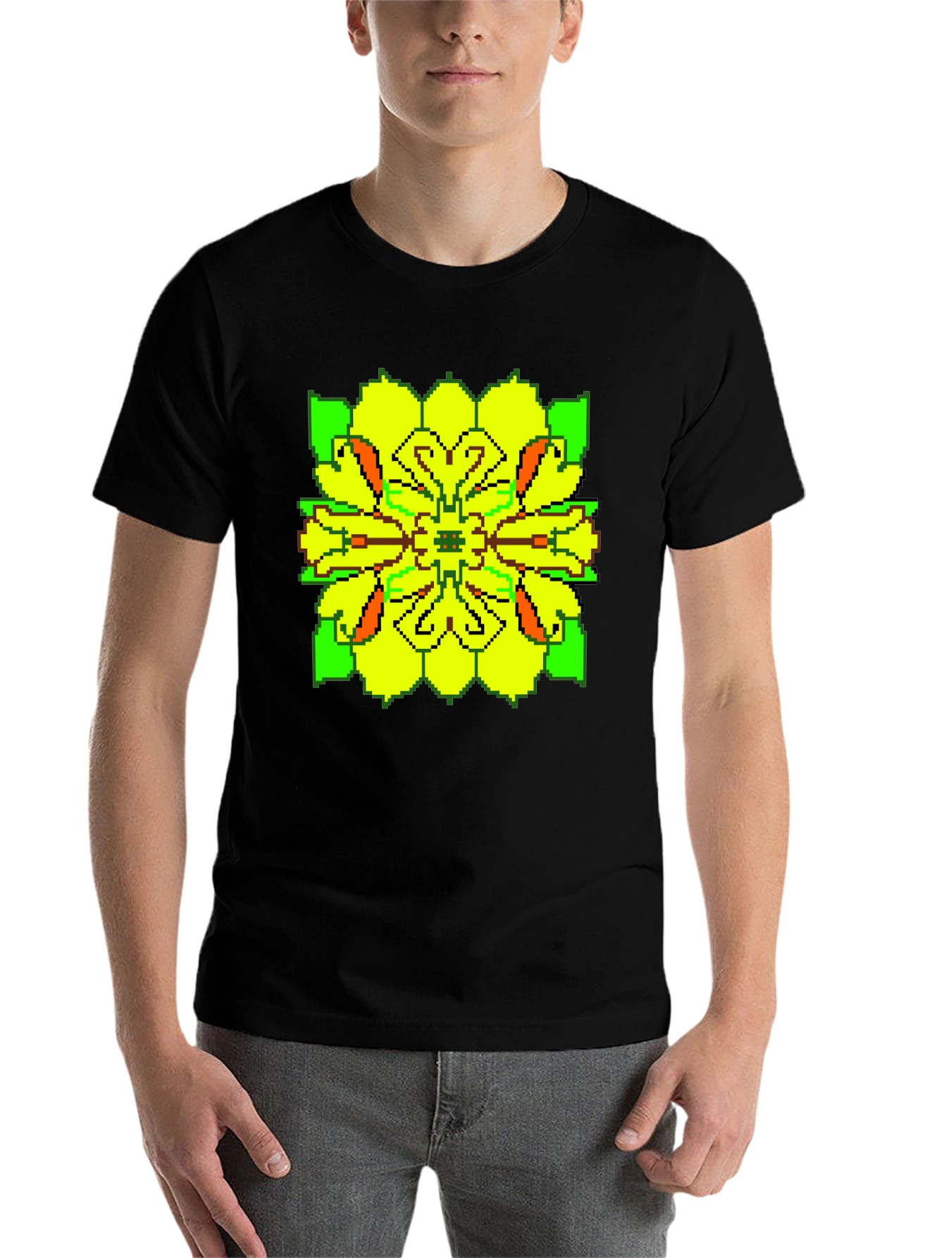 Black Pixelated Floral Graphic Tee - Retro Style view 7