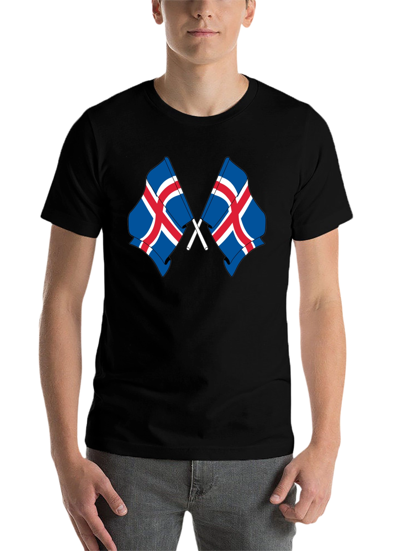 Black Icelandic Flags Graphic Tee - Black Cotton T-Shirt view 7
