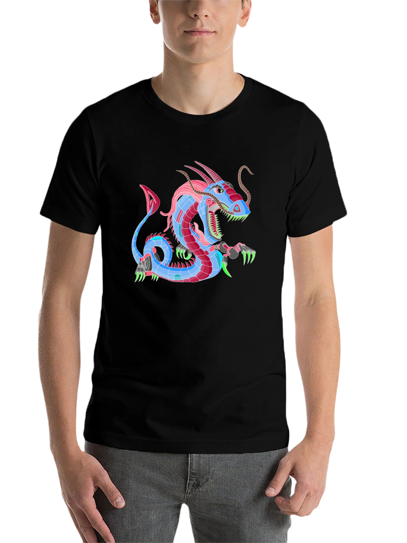 Black Cyberpunk Dragon Graphic Tee - Black view 7