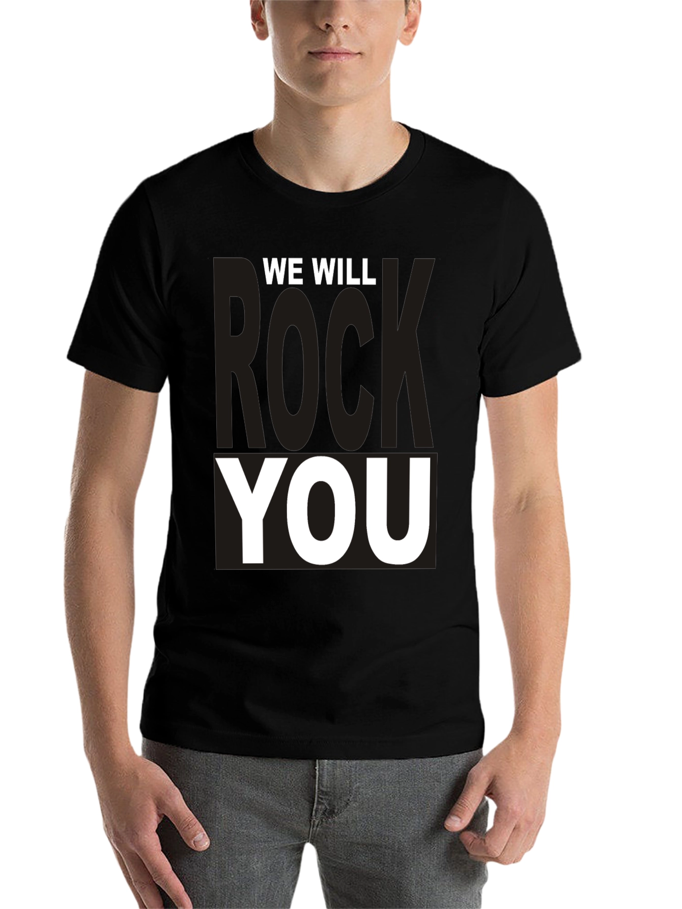 Black We Will Rock You Graphic Tee - Black Cotton T-Shirt view 7