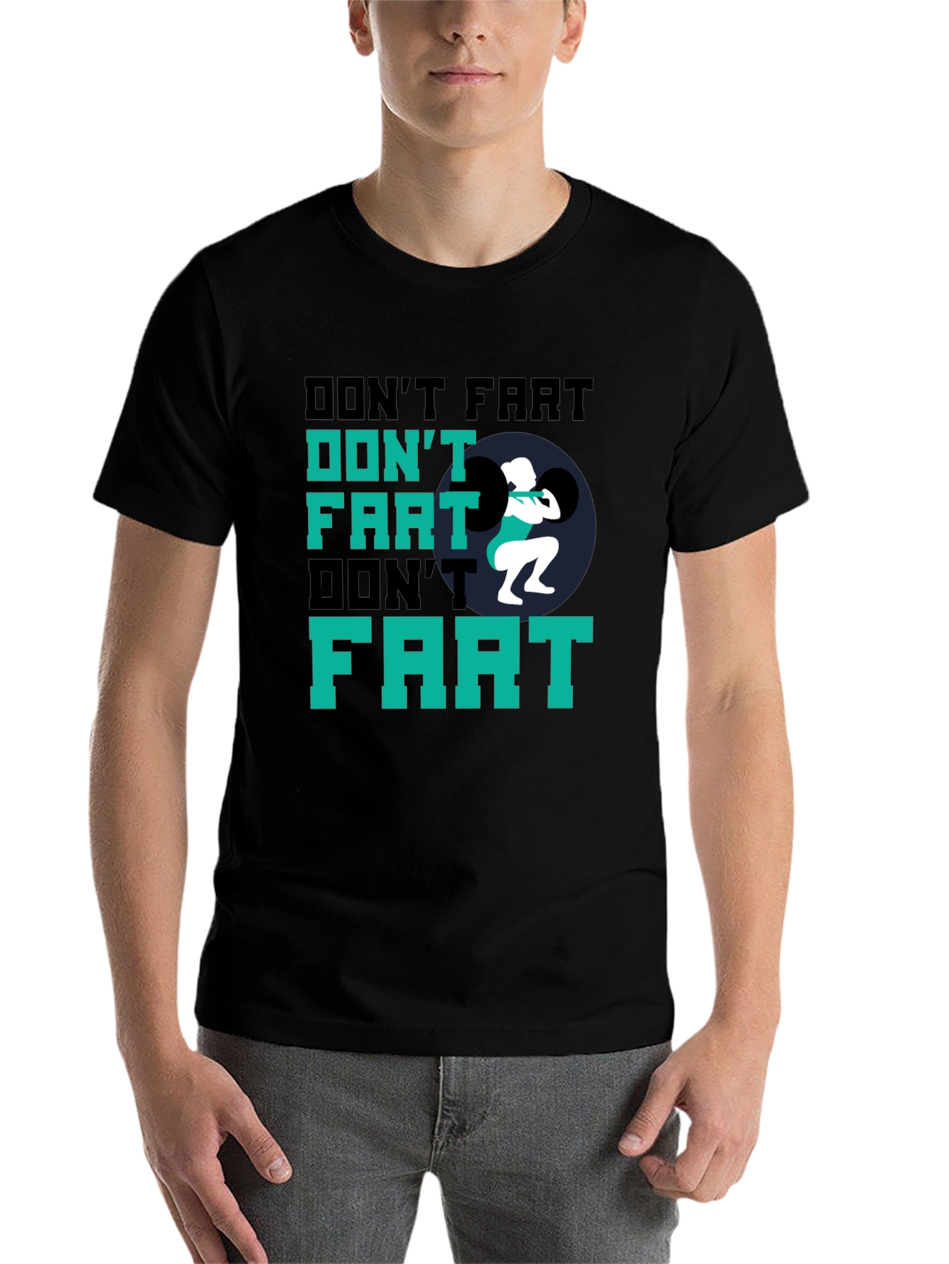 Black Don't Fart Weightlifting Black T-Shirt view 7