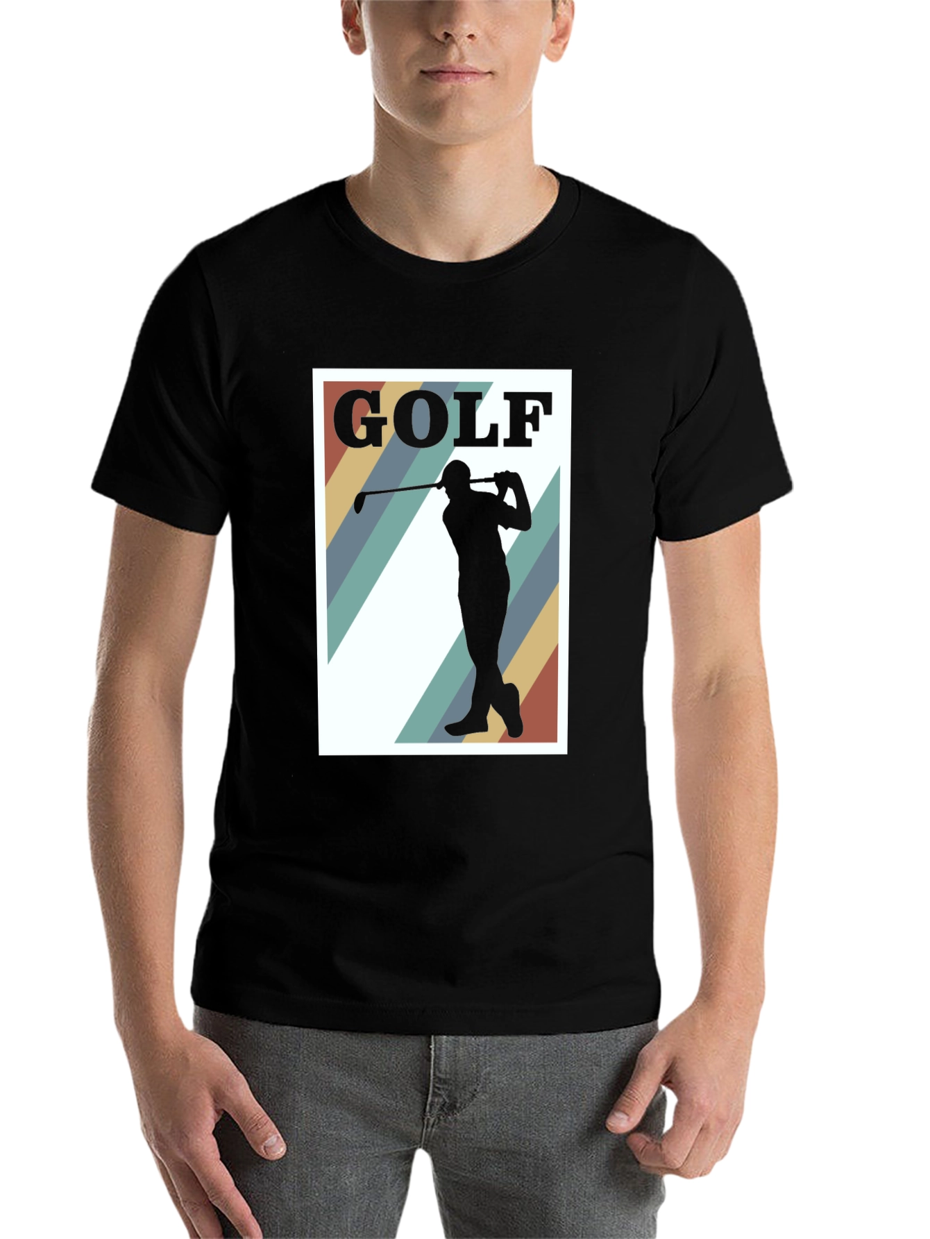 Black Golf Silhouette Tee - Retro Style Golfer T-Shirt view 7