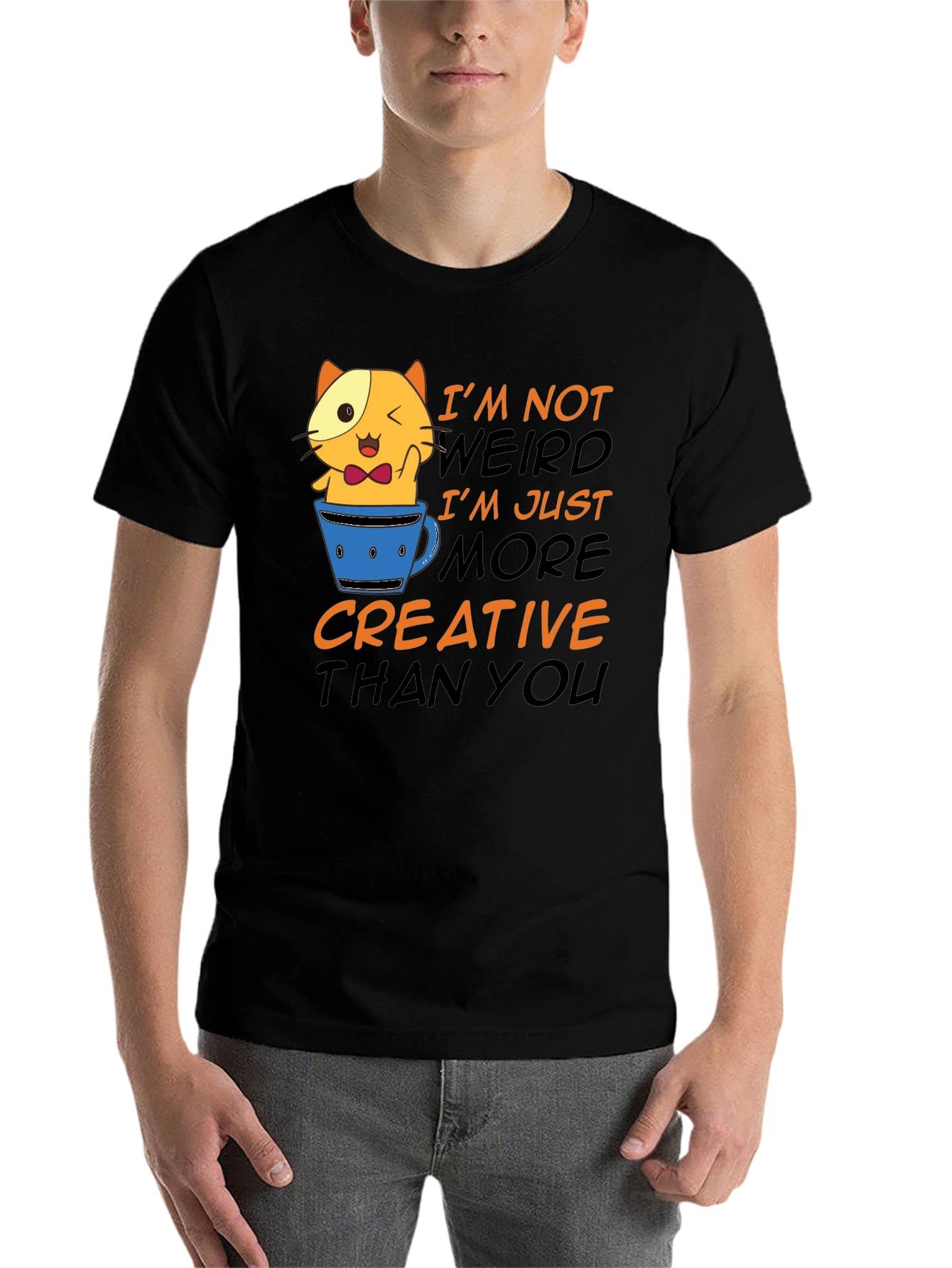 Black Creative Cat T-Shirt - Funny Graphic Tee view 7