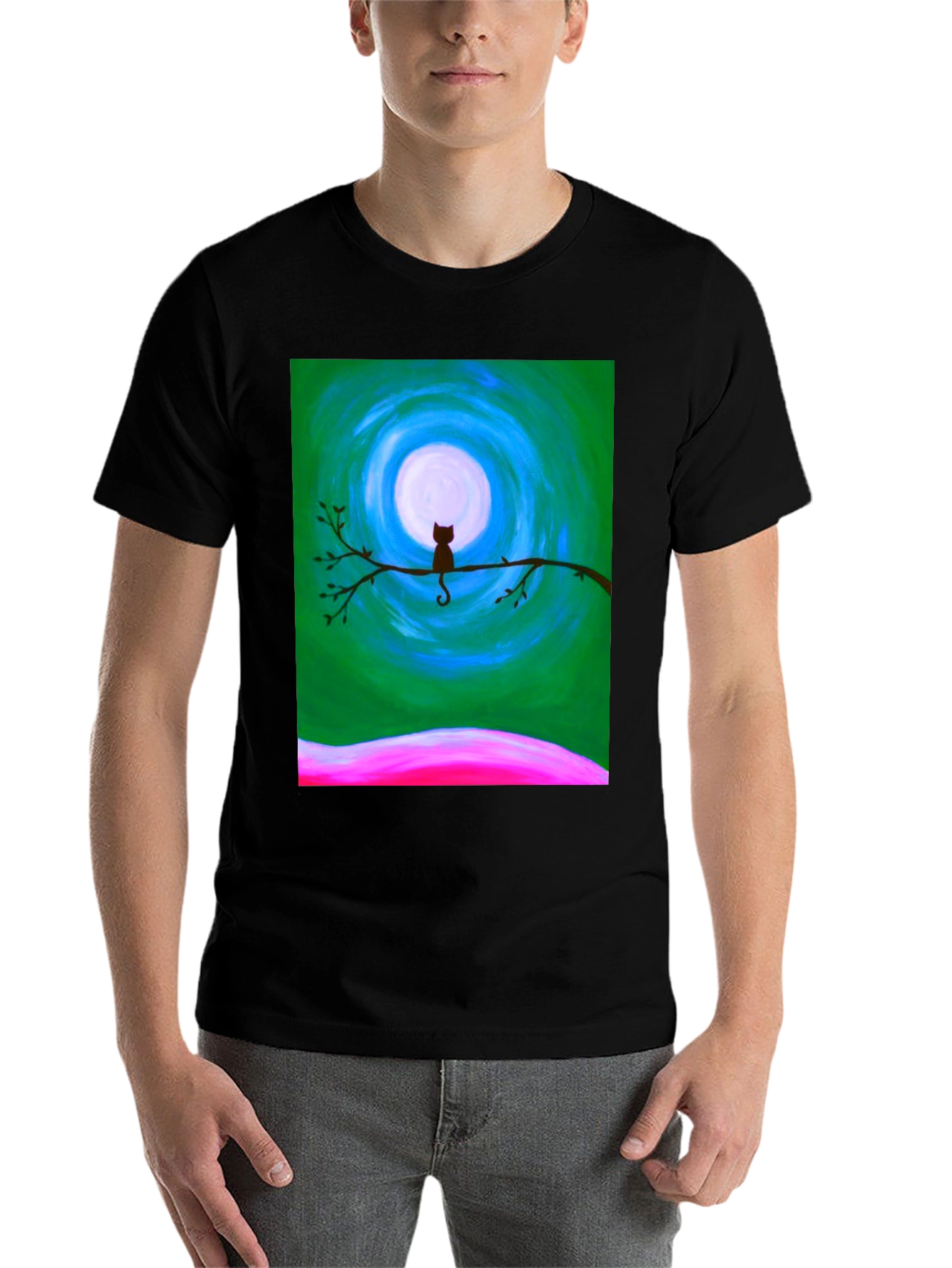 Black Cat on Branch Graphic Tee - Unique Art Design view 7