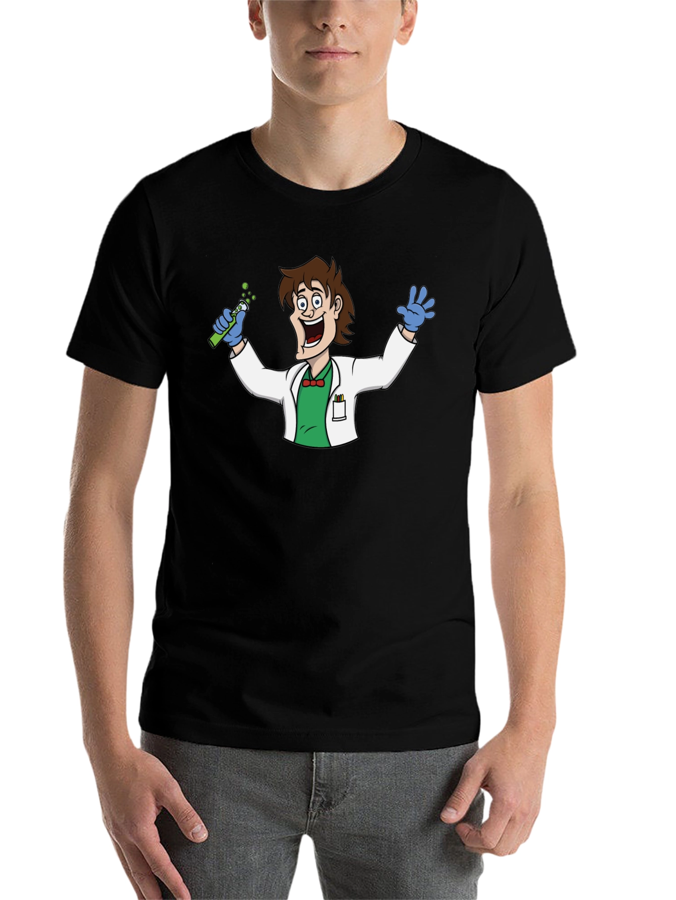 Black Mad Scientist Cartoon Graphic T-Shirt - Black view 7