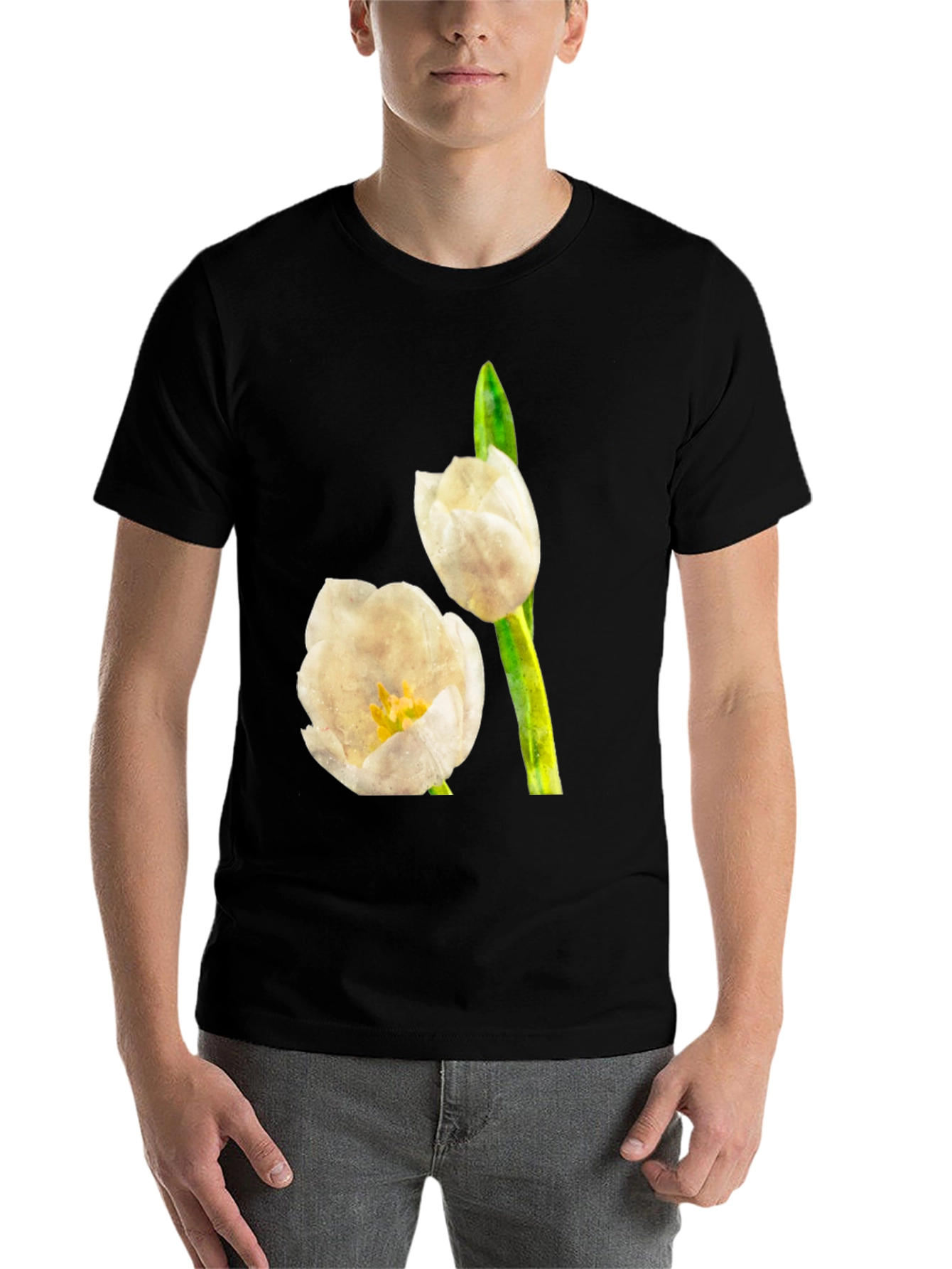 Black Tulip Graphic Tee - Black Cotton T-Shirt view 7