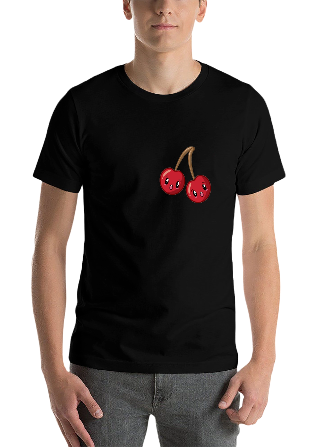 Black Cute Cherry Graphic Tee - Black Cotton T-Shirt view 7