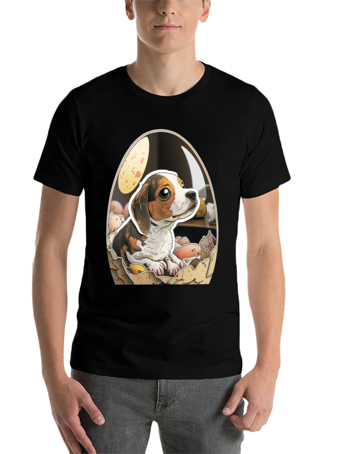 Black Eggcellent Beagle T-Shirt view 7