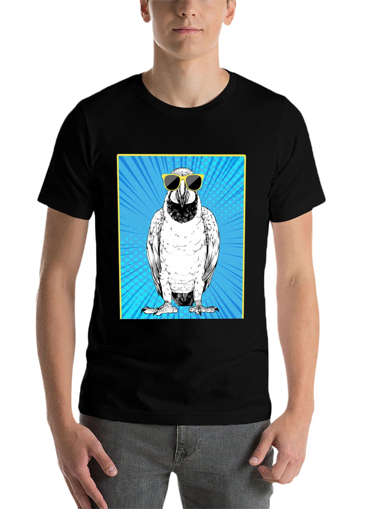 Black Cool Bird Graphic Tee - Black Cotton T-Shirt view 7