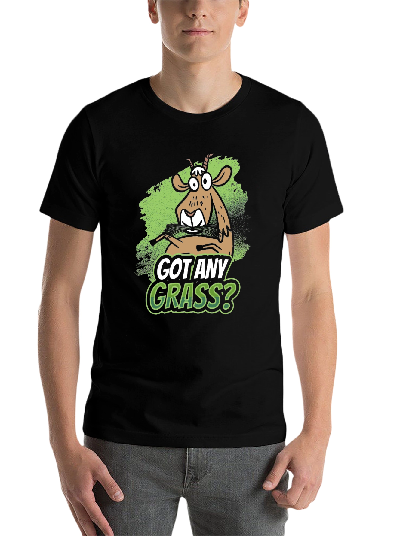 Black Got Any Grass? Graphic Tee - Funny Goat Design view 7