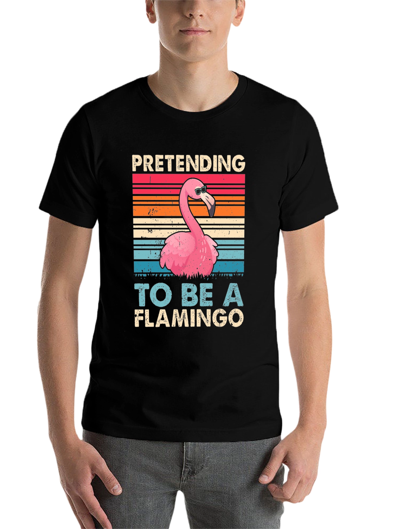Black Funny Flamingo T-Shirt - Pretending to be a Flamingo view 7