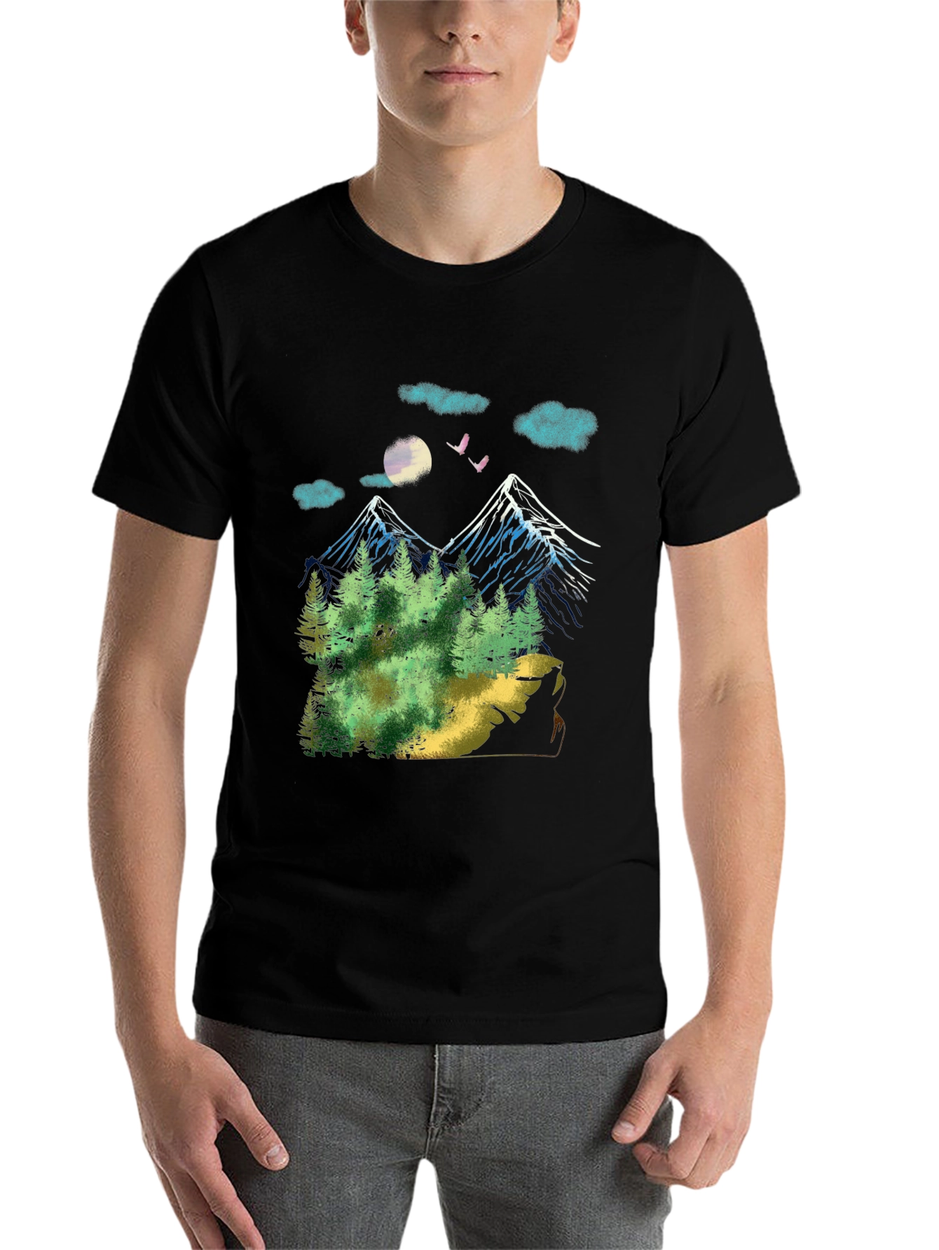 Black Mountain Landscape Graphic T-Shirt view 7