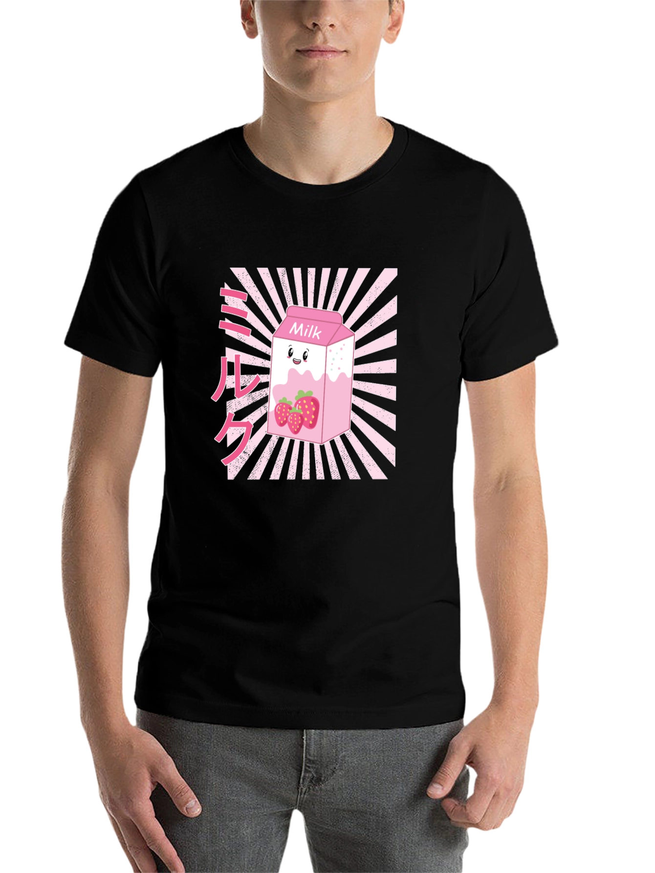 Black Strawberry Milk Graphic T-Shirt - Black view 7