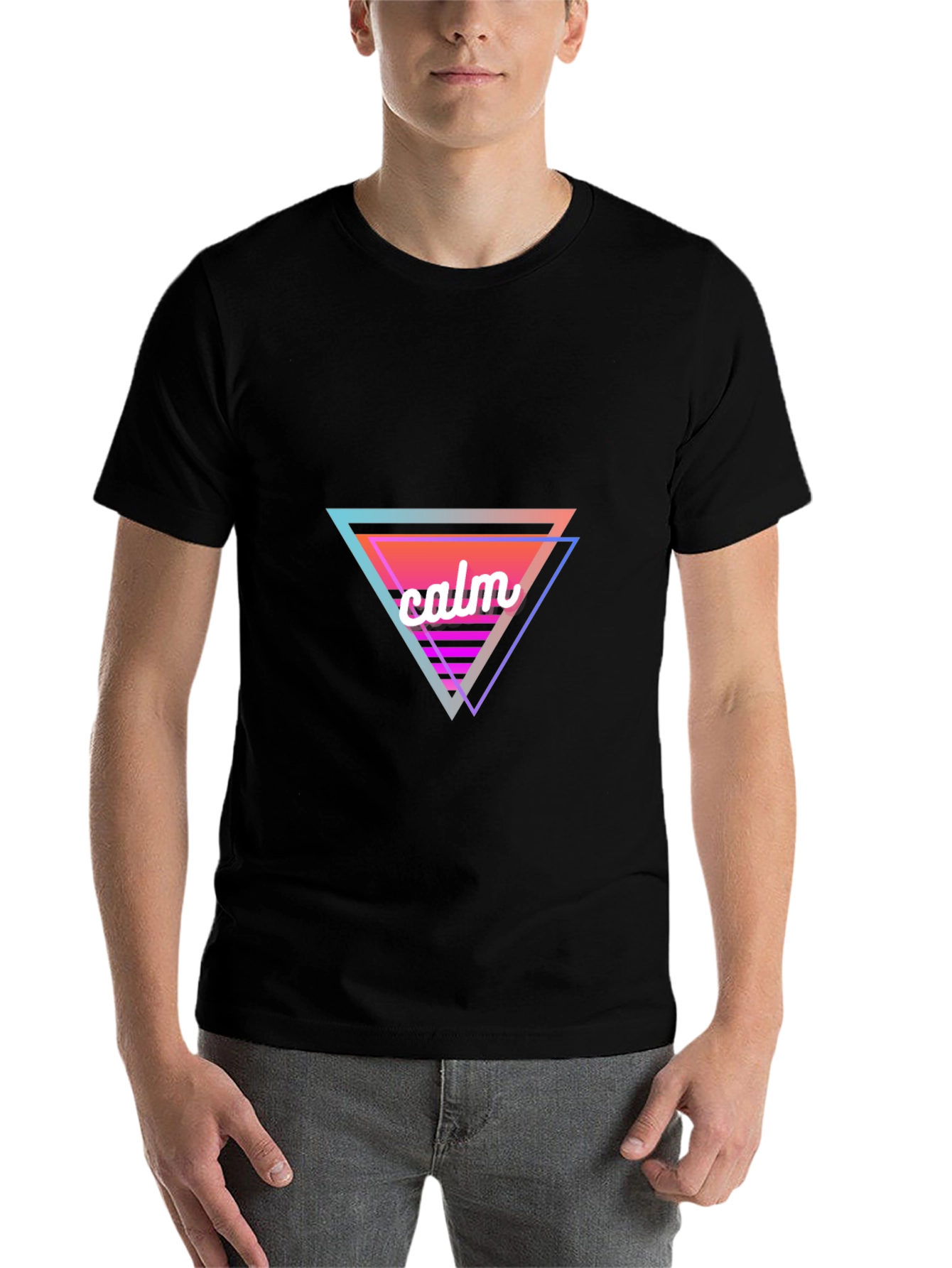 Black Calm Triangle Graphic Black T-Shirt view 7