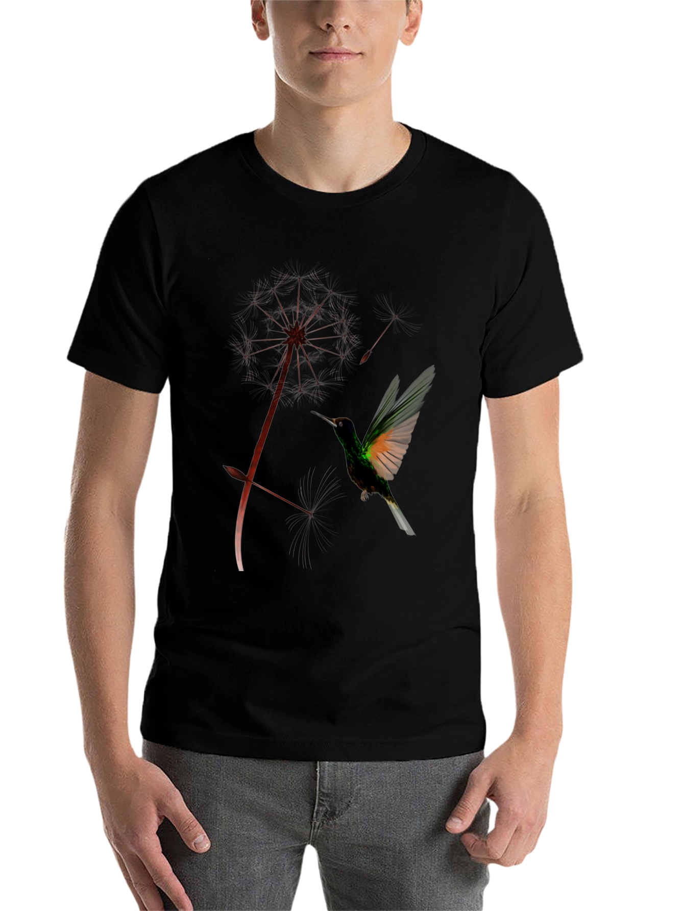Black Hummingbird & Dandelion Black Graphic Tee view 7