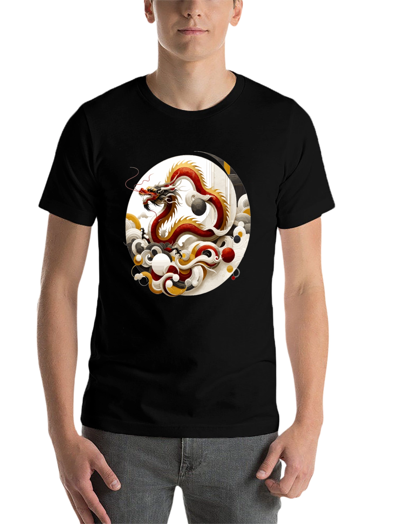 Black Yin Yang Dragon Graphic Tee view 7