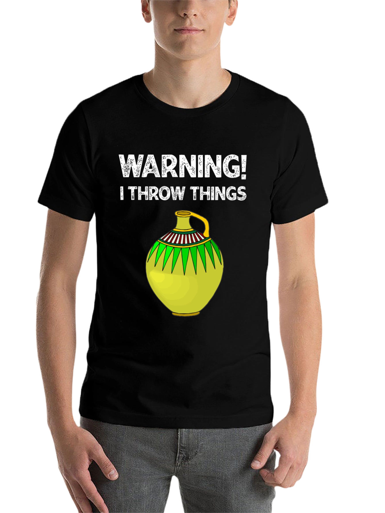Black Warning! I Throw Things - Novelty Graphic Tee view 7