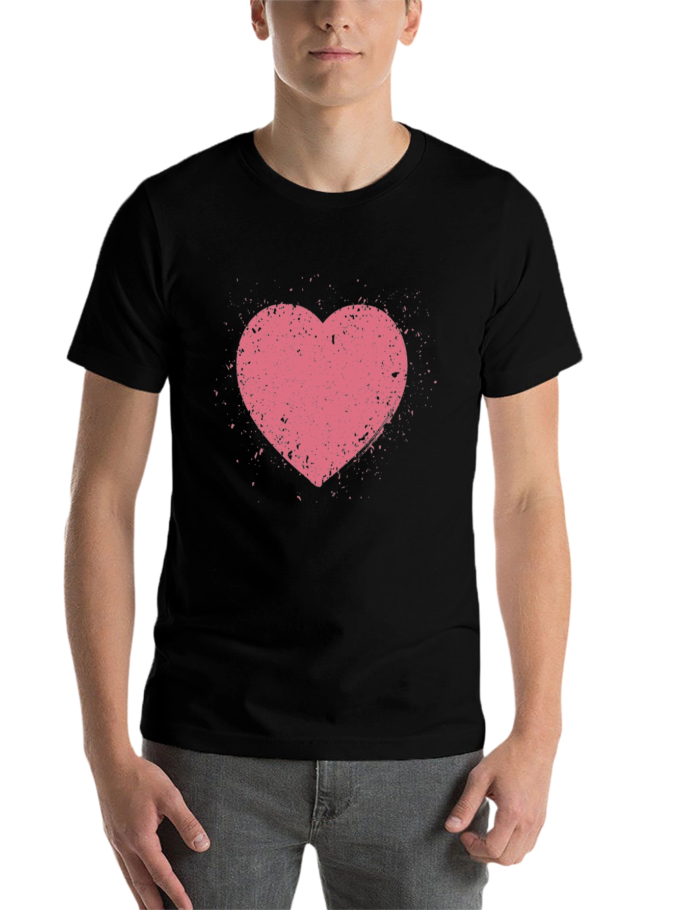 Black Distressed Heart Graphic Tee - Black Casual Shirt view 7