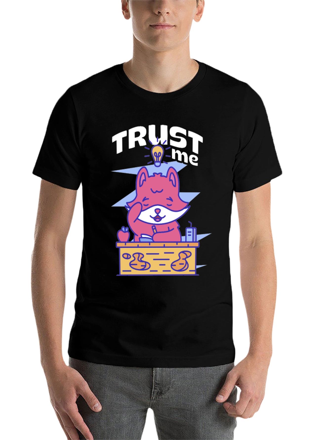 Black Trust Me Fox Graphic Tee - Unisex Crewneck T-Shirt view 7