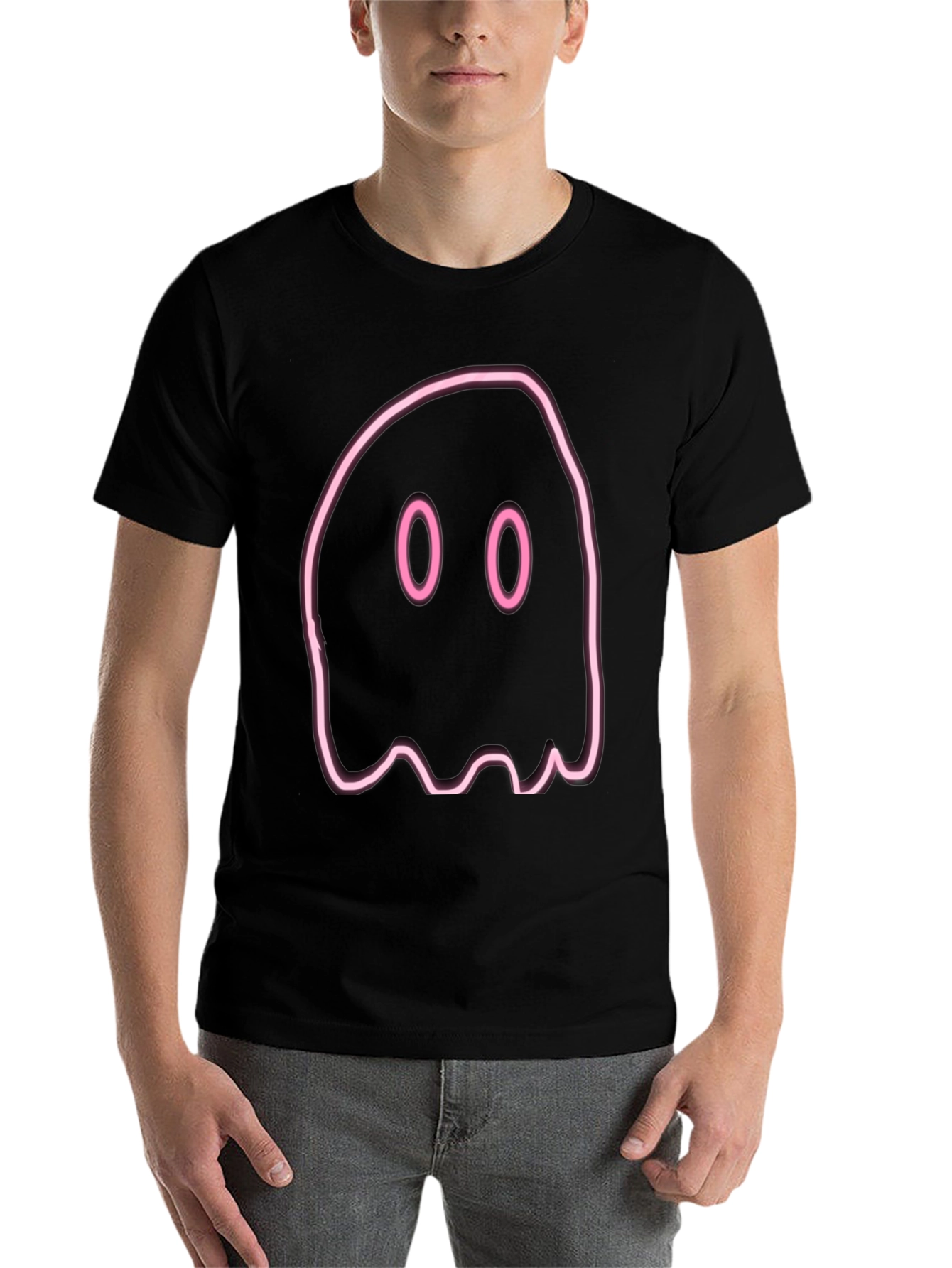 Black Neon Ghost Graphic Tee - Spooky Season Fun! view 7
