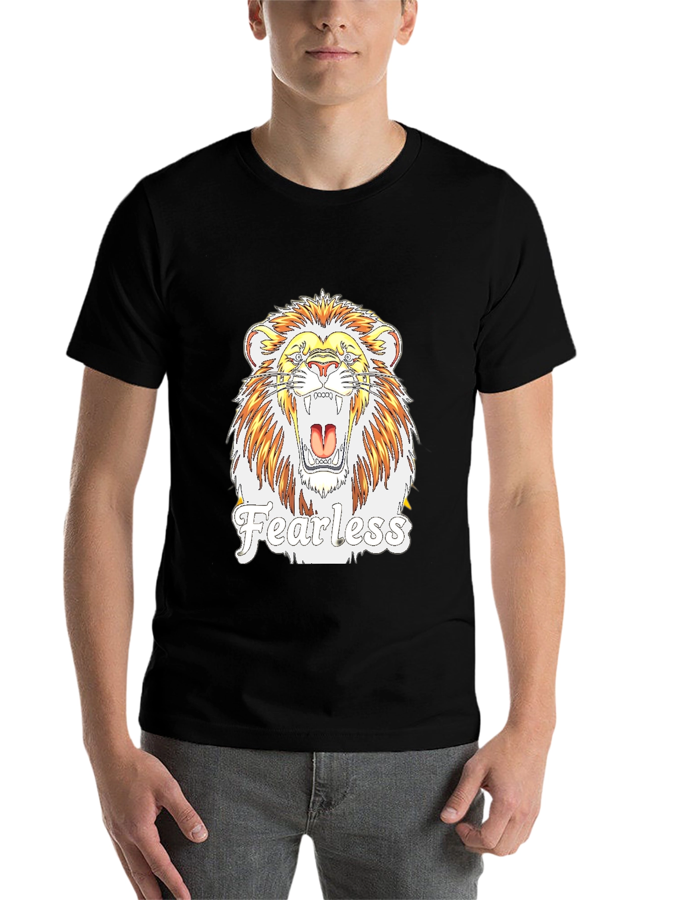 Black Fearless Lion Graphic Print T-Shirt view 7