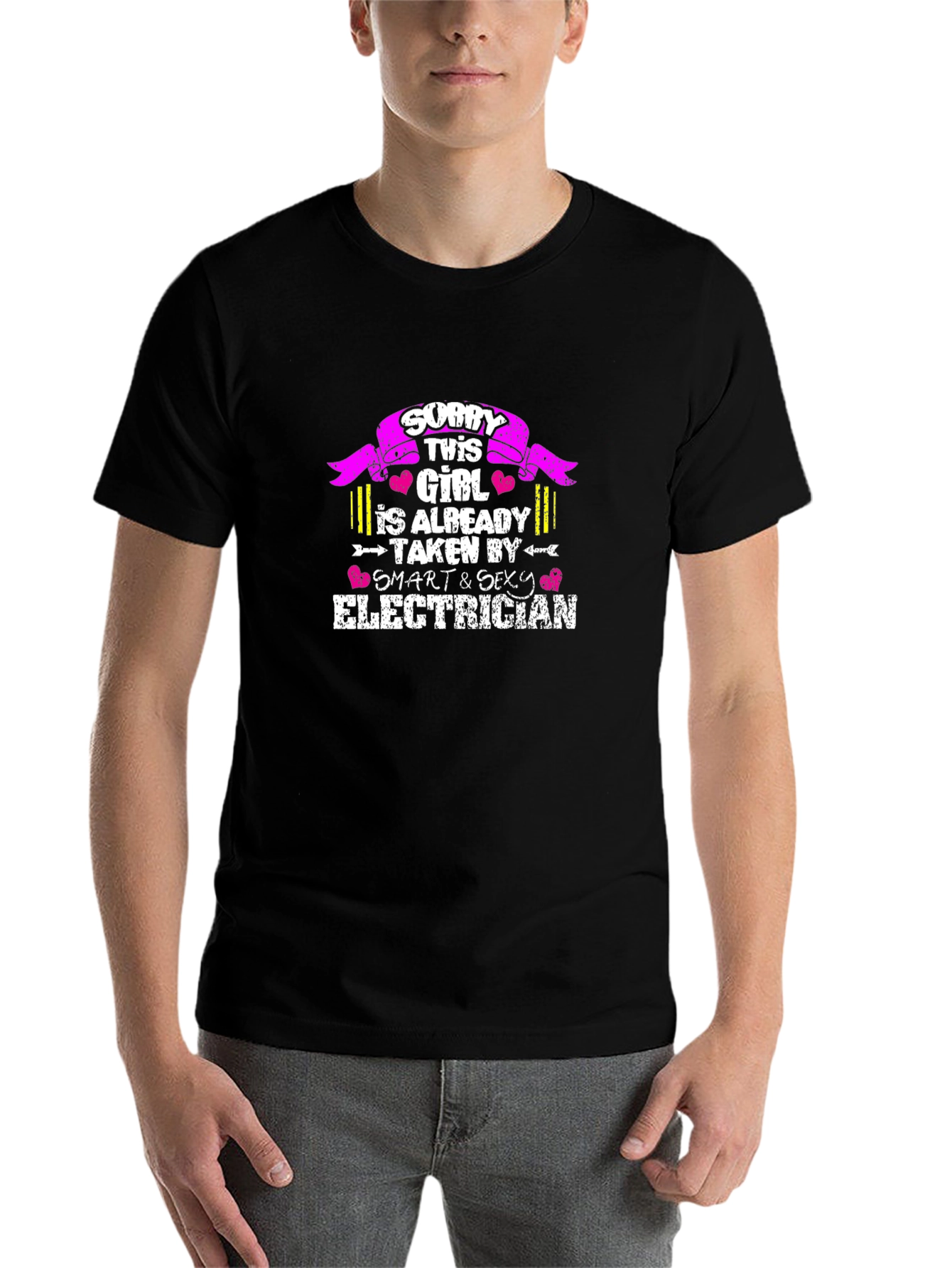 Black Sorry This Girl Is Taken By An Electrician Graphic Tee view 7