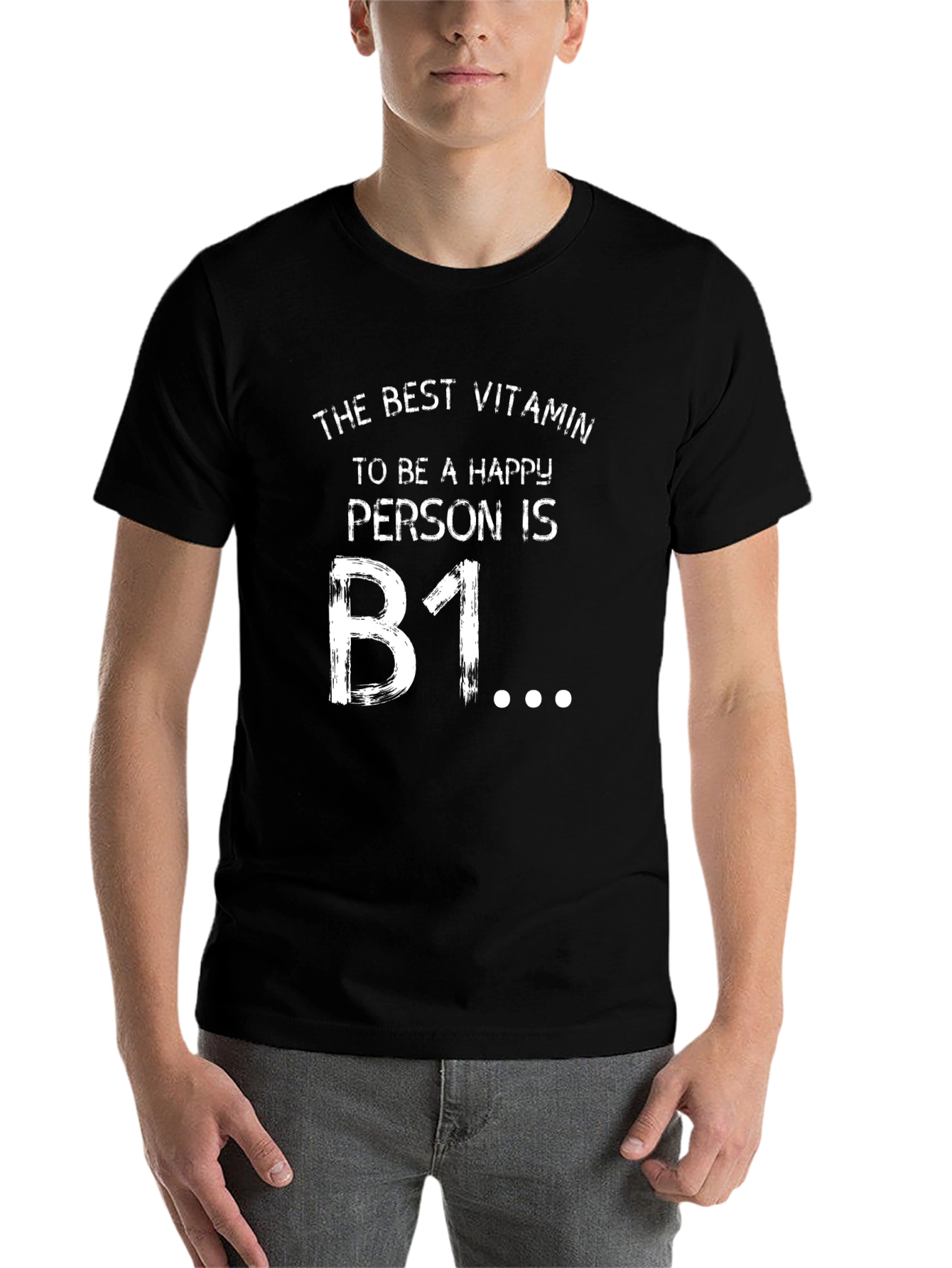 Black Funny B1 Vitamin Happy Person Black T-Shirt view 7