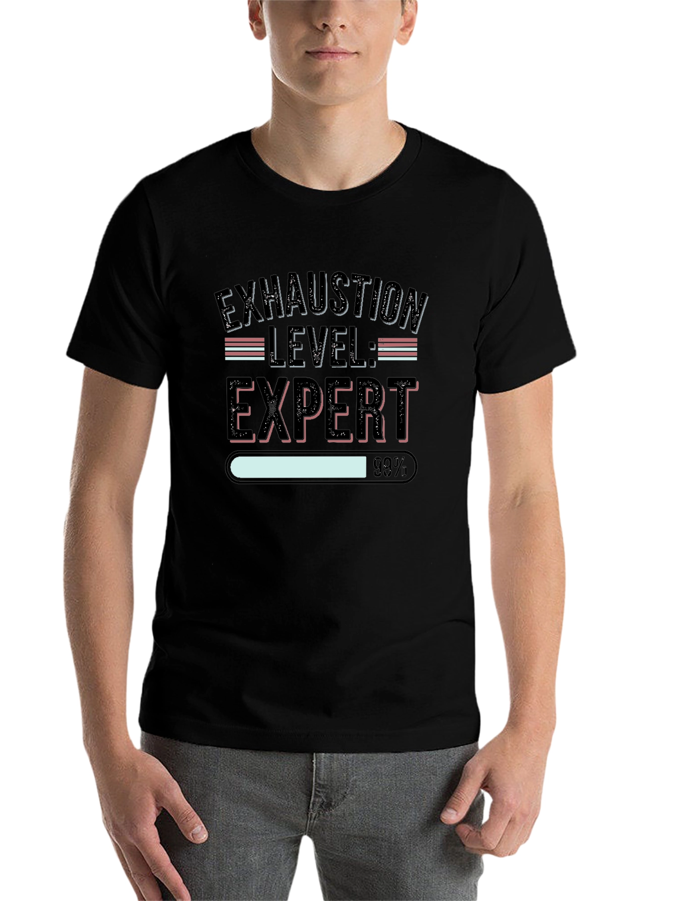 Black Exhaustion Level: Expert Black Graphic Tee view 7