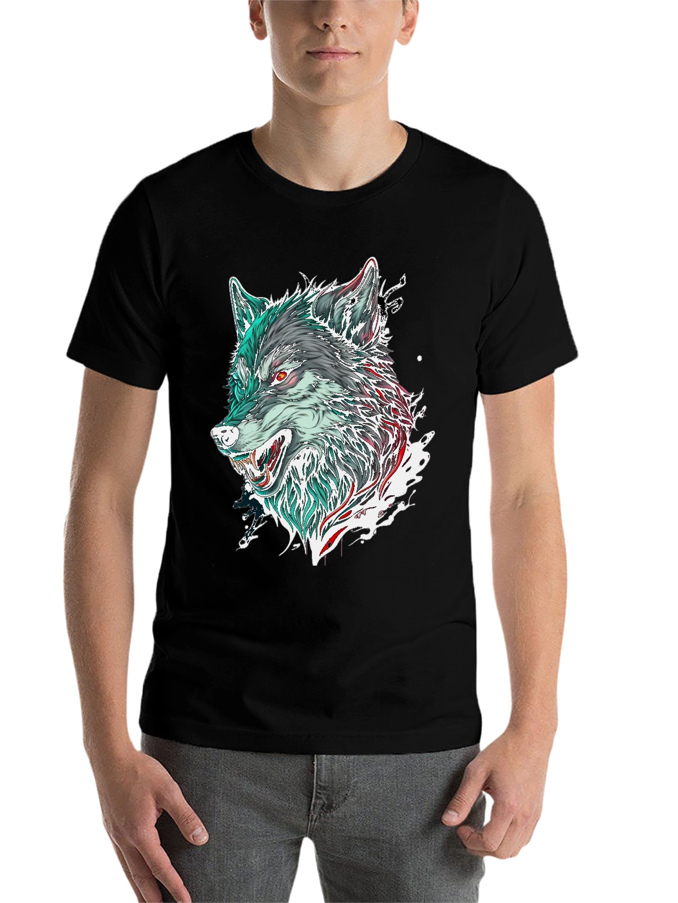 Black Wolf Graphic Print Black T-Shirt view 7