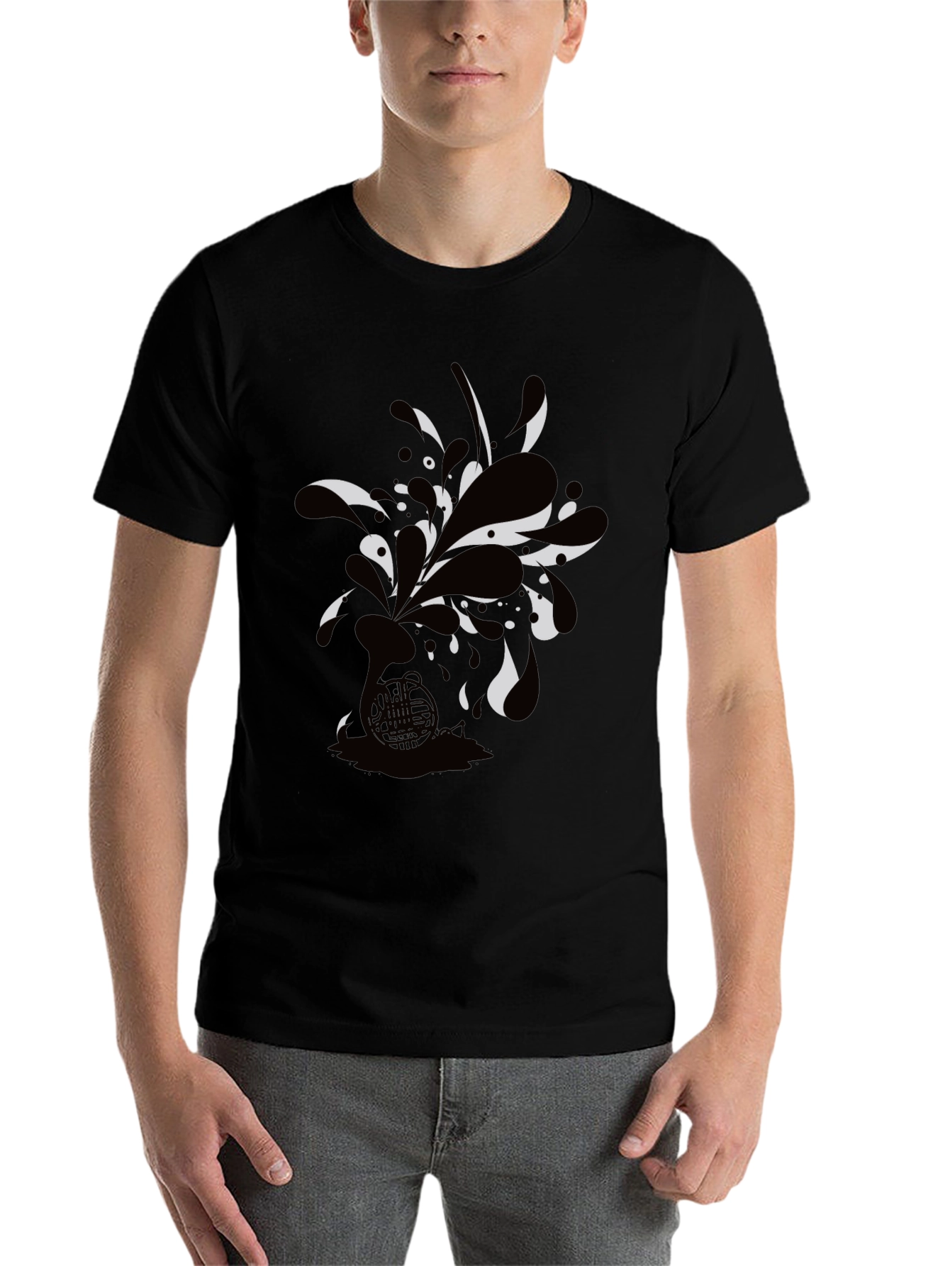 Black Black Tee with Abstract Horn Graphic view 7