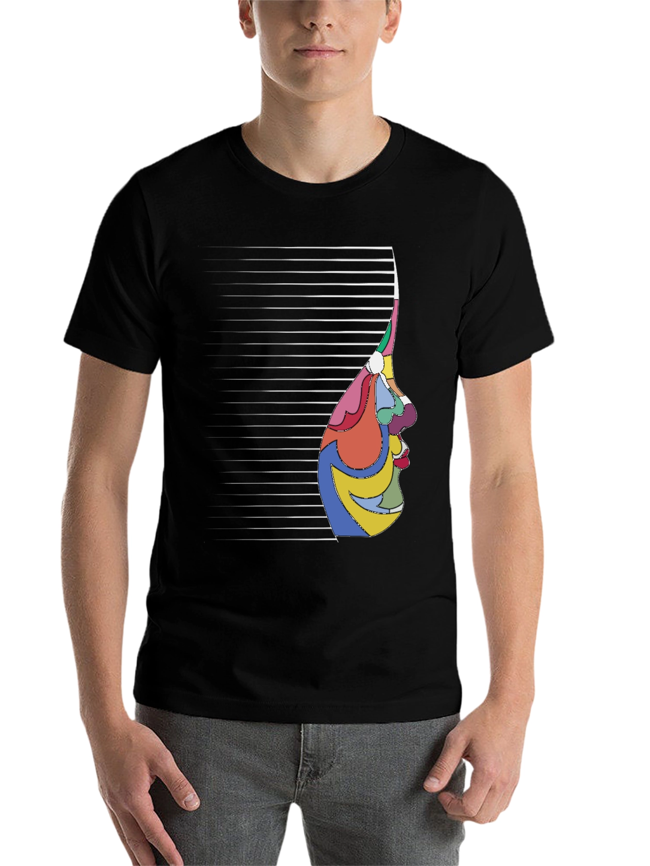 Black Abstract Face Graphic Tee - Modern Art Shirt view 7