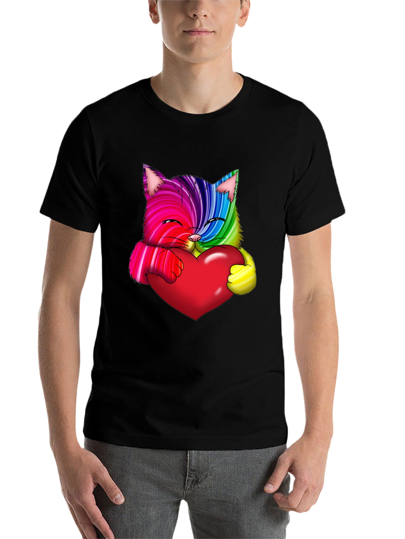 Black Rainbow Cat Heart Graphic Tee - Love & Pride view 7