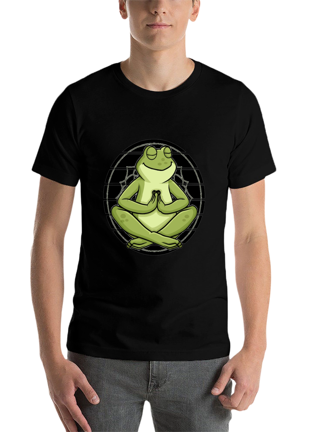 Black Meditating Frog T-Shirt - Relaxed Fit view 7