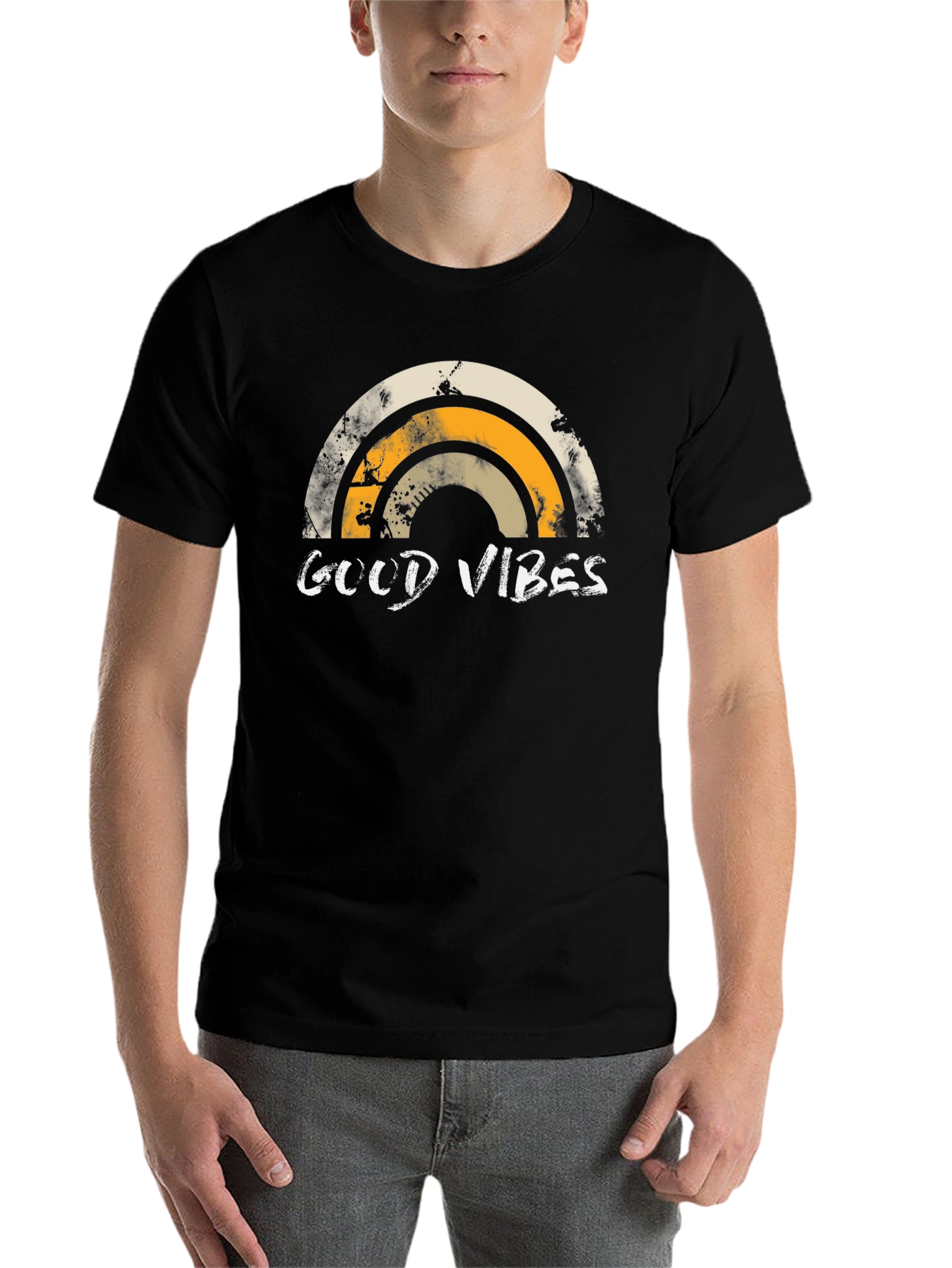 Black Good Vibes Rainbow Graphic Tee view 7