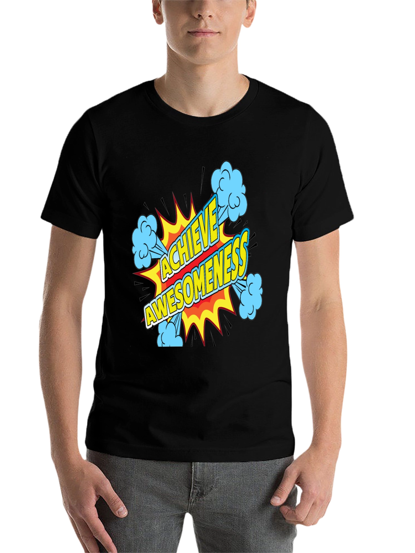 Black Achieve Awesomeness Graphic Black T-Shirt view 7