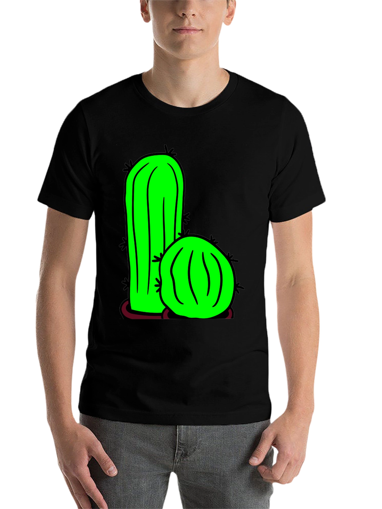 Black Cactus Graphic Tee - Fun Novelty T-Shirt view 7