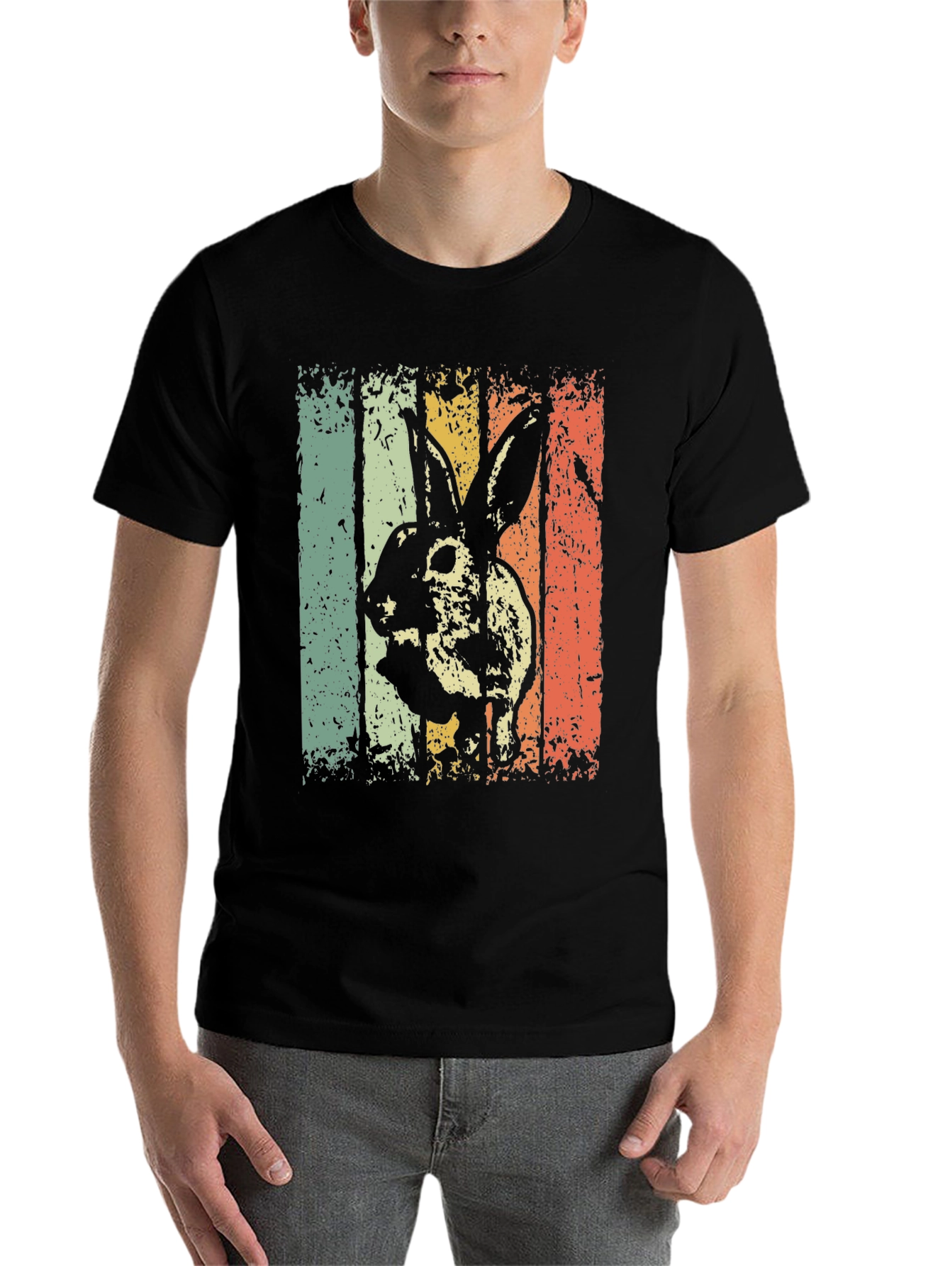 Black Vintage Style Rabbit Graphic T-Shirt view 7