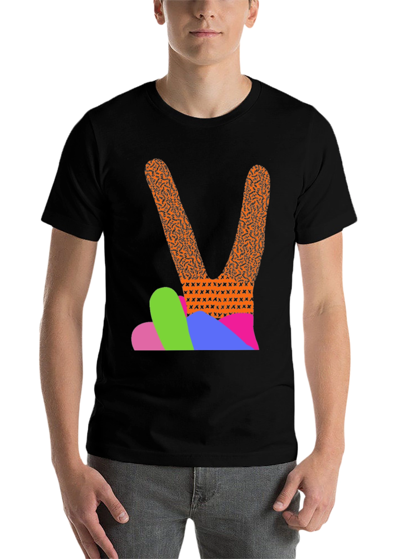 Black Peace Hand Graphic Tee - Retro Style view 7